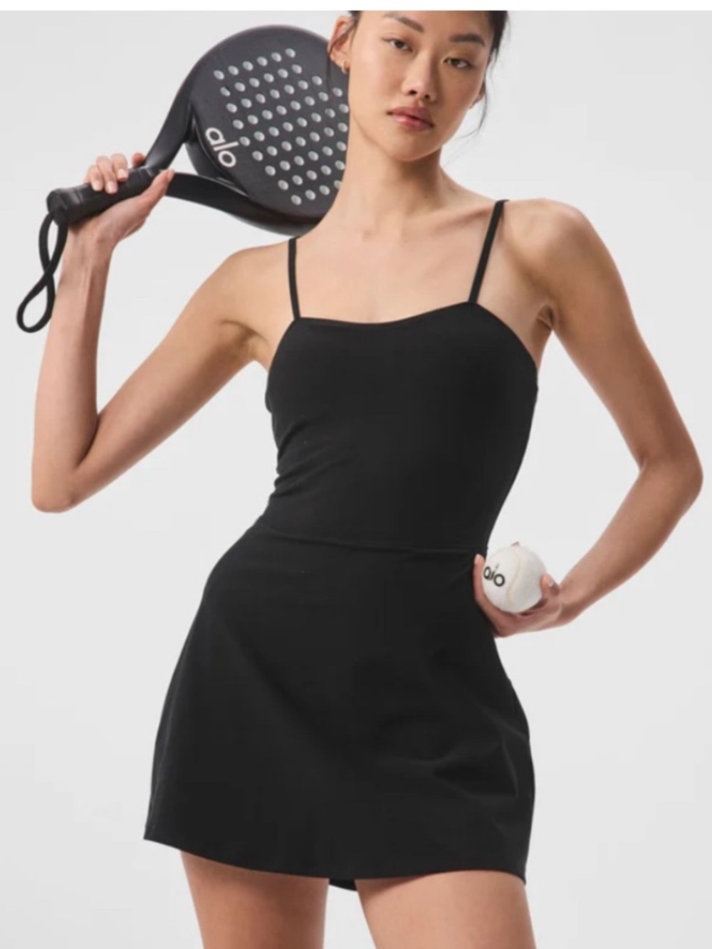 ALO Yoga Black Spaghetti-Strap Tennis Dress